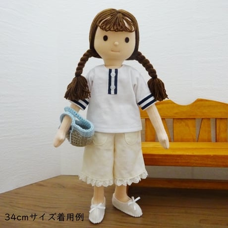 人形用 半袖 Tシャツ 白 紺ライン