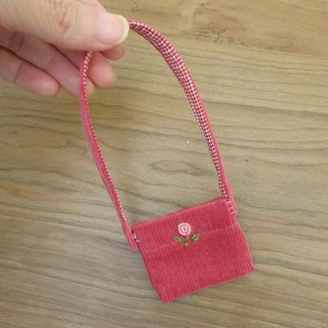 人形用 ぺたんこ ポシェット ピンク コーデュロイ