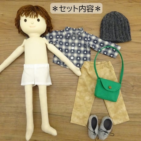 星柄シャツ ベージュパンツ ニット帽 男の子 DB1-6 34cmサイズ