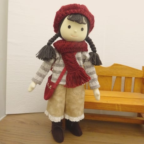 人形用 フリンジ 縄編み マフラー オフ ピンク ボルドー ネイビー グレー