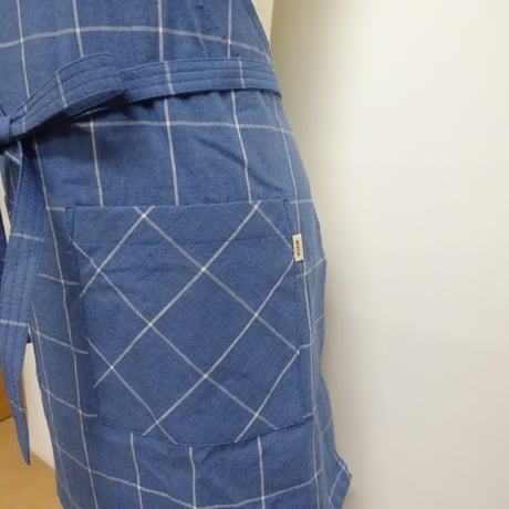 子ども用 エプロン ブルー チェック 前結び キッズ 100