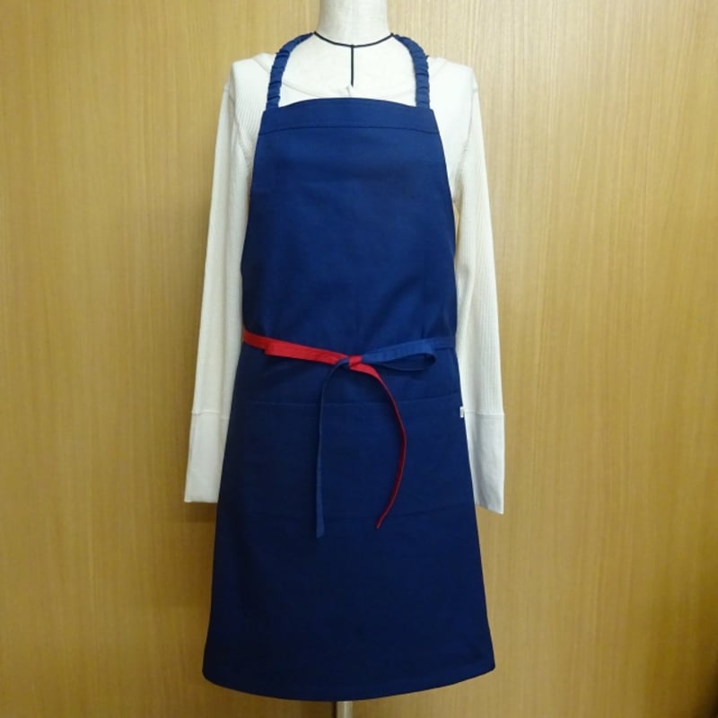 色違い 前結び エプロン 無地 紺 LLサイズ 155 160 165 170