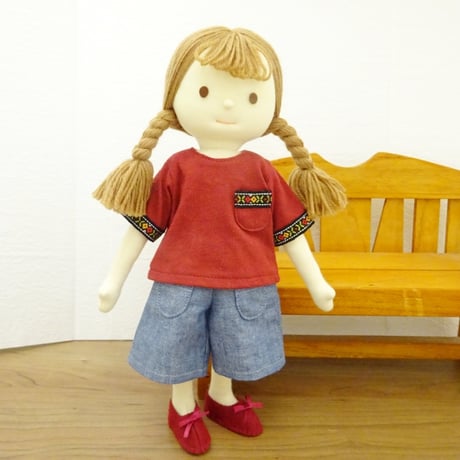 人形用 半袖Ｔシャツ 赤 チロリアンリボン