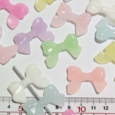 【16】30g約15個100円・アクリルビーズ・ゼリー風・リボン・MIXカラー