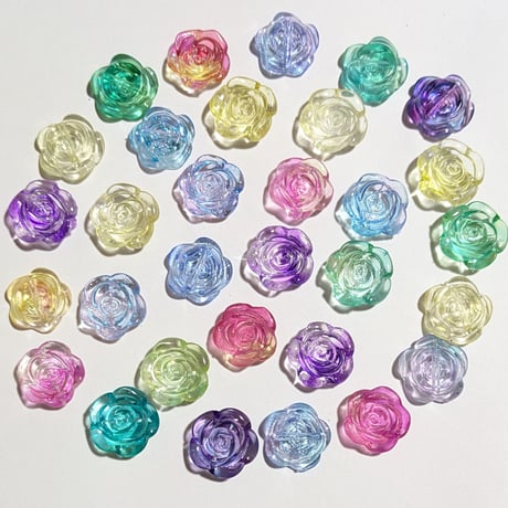 【130】30g約31個100円・アクリルビーズ・薔薇・グラデーションMIXカラー