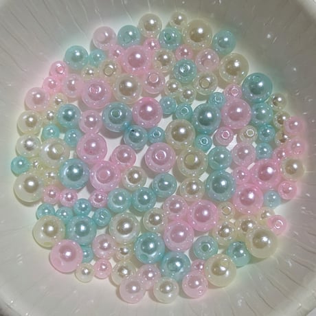 【75】30g100円・ABSプラスチックビーズ・パール調・ピンク水色MIX・約6.8.10mm玉