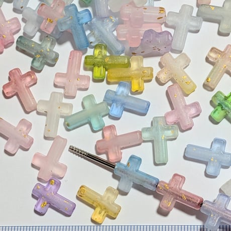 【30】30g100円・アクリルビーズ・クロス・フロスト・金箔・MIXカラー