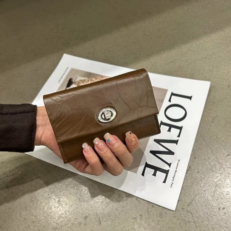 ミニ財布 クラッキングレザー仕様 本牛革 二つ折りカードケース 免許証入れ 名刺入れ リップ収納 男女兼用 シルバー金具 韓国風 おしゃれ