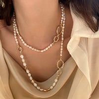 【取り寄せ商品】天然バロックパールネックレス 14Kメッキ 多種の付け方 華奢 レトロ風  エレガント オトナ可愛い