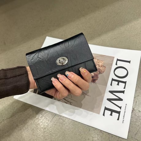 ミニ財布 クラッキングレザー仕様 本牛革 二つ折りカードケース 免許証入れ 名刺入れ リップ収納 男女兼用 シルバー金具 韓国風 おしゃれ
