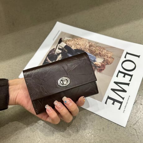 ミニ財布 クラッキングレザー仕様 本牛革 二つ折りカードケース 免許証入れ 名刺入れ リップ収納 男女兼用 シルバー金具 韓国風 おしゃれ