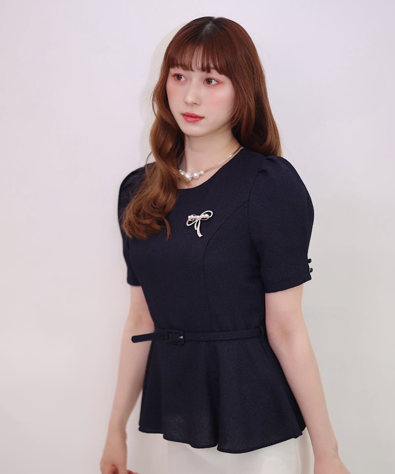 and marry フロントリボントップ　ブラック 2点セット 】フロントリボンベアトップス ＆ ショートレイヤード