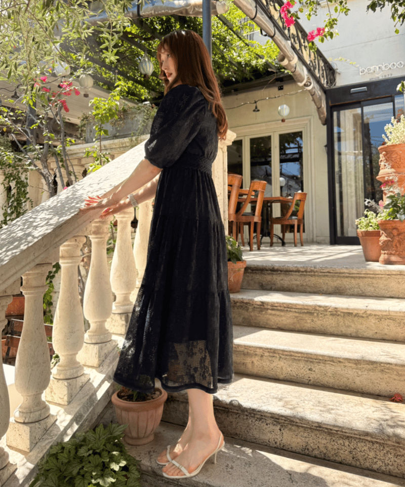 イタリア製【エルマンノシェルヴィーノ】レースワンピース　リボン　フェミニン　M イタリア製【エルマンノシェルヴィーノ】レースワンピース