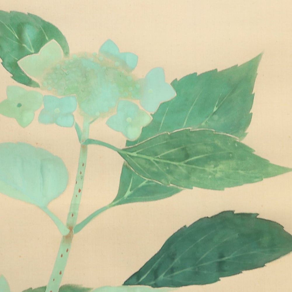 日展審査員 加藤晨明 手摺木版画『八仙花』昭和23年作 新版画 師中村岳陵 221 加藤晨明「紫陽花」 絹本 肉筆 中村岳陵師事 愛知の人 掛軸 | 三梨