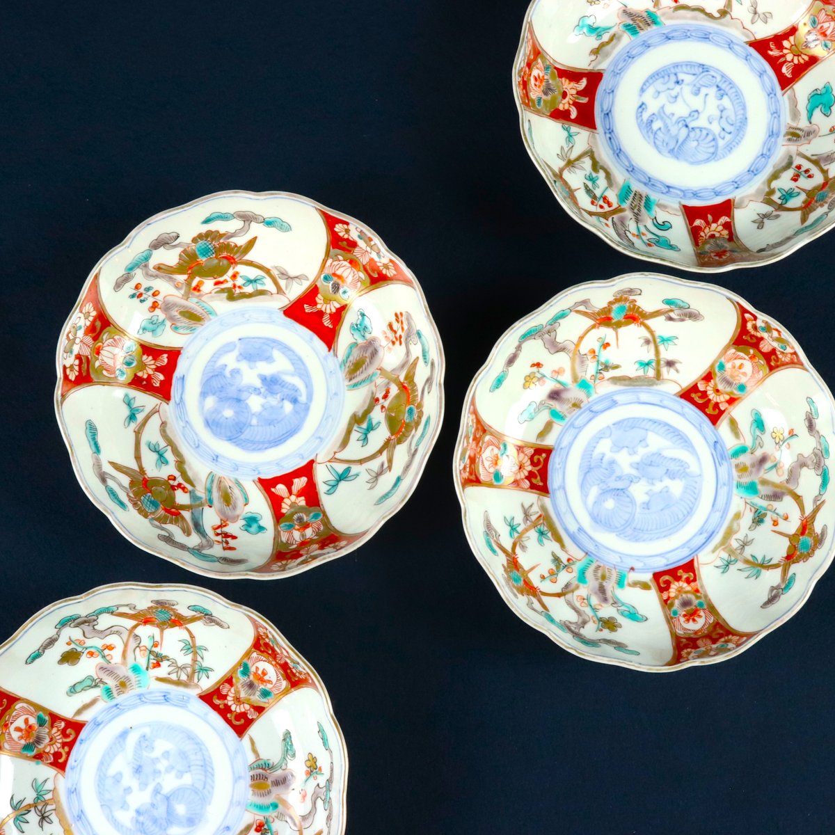 2154様感謝‼️春‼️伊万里　金彩色絵　牡丹に鶴　梅&松輪花縁大皿　尺2寸1客 28 伊万里焼 松竹梅と鶴文膾皿 色絵金彩 中皿 幕末～明治期 5寸 | 三梨