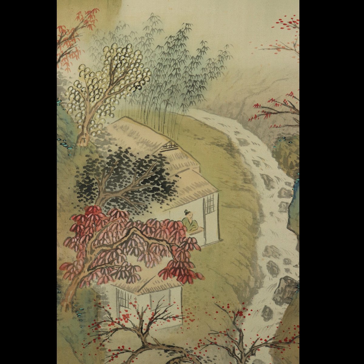 南宗画　姫島竹外　初秋景山水　山水画　絹本　肉筆　掛軸 南宗画 姫島竹外 初秋景山水 山水画 絹本 肉筆 掛軸 南宗画姫島竹外