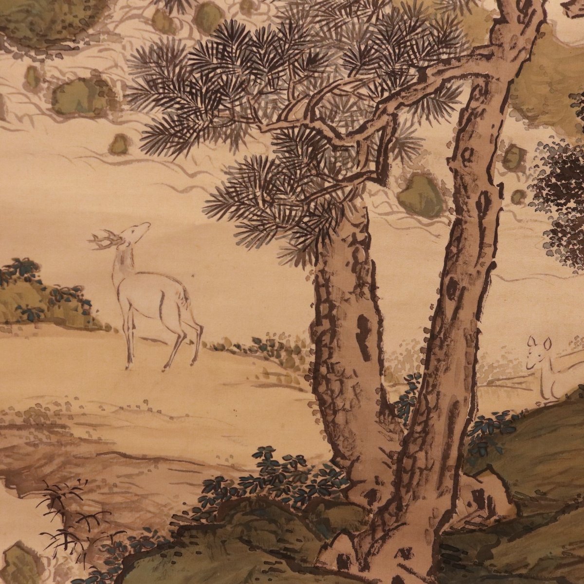 130 秦金石「天保九如図」極箱 絹本 肉筆 南画家 中西耕石師事 掛軸