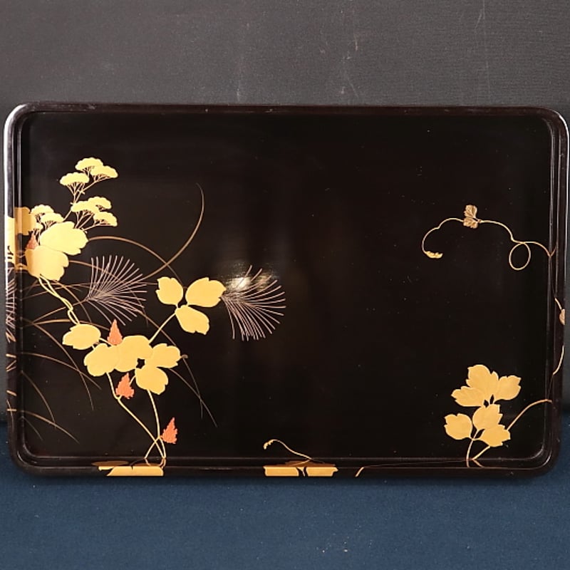 222 輪島塗 秋草画御硯蓋 2点組 書道具 漆芸 共箱 | 三梨 art and antiques