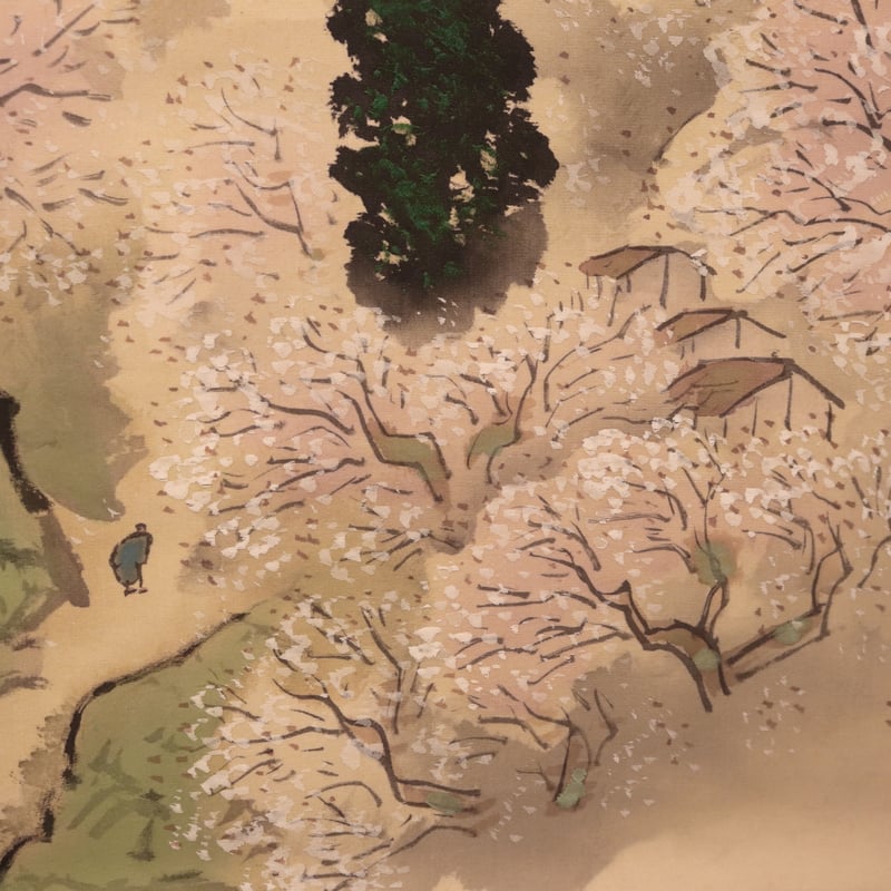 165 三木翠山 「吉野春光」 共箱 絹本 肉筆 吉野山 東山寺春景 竹内