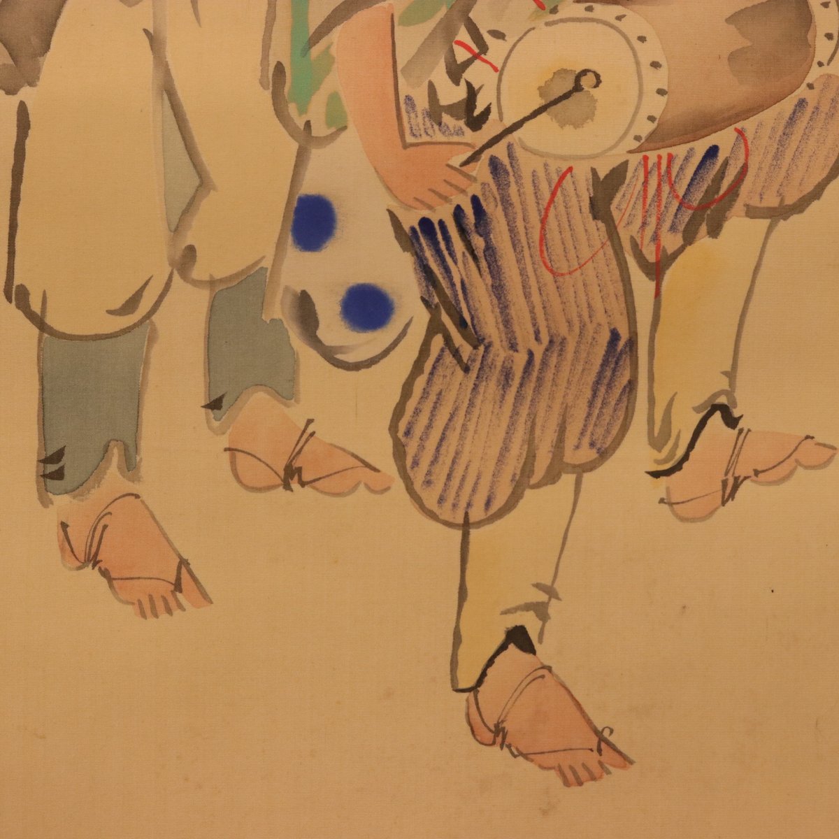 掛軸 管楯彦 獅子舞 共箱 茶掛 行事 画賛 横笛 太鼓 獅子 茶道具 2-30