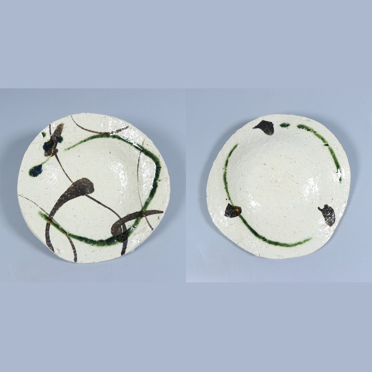 218 岸本謙仁 「草紋 丸皿 五客」 共箱 栞 美濃の里 日本工芸会正会員