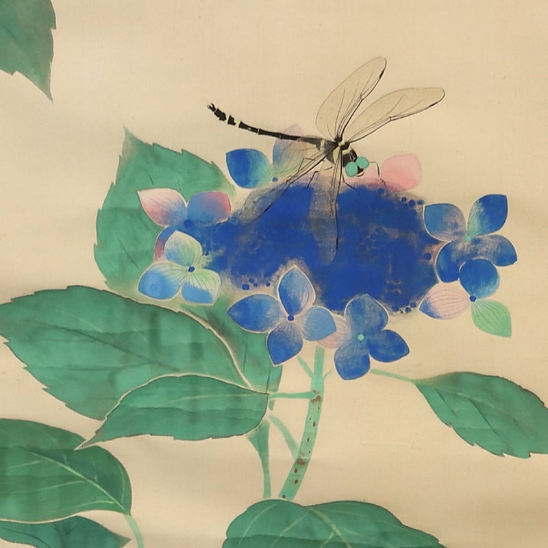 221 加藤晨明「紫陽花」 絹本 肉筆 中村岳陵師事 愛知の人 掛軸 | 三梨