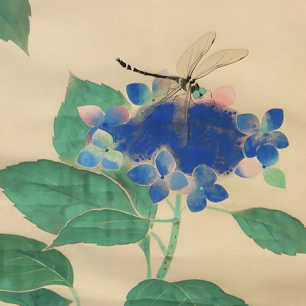 221 加藤晨明「紫陽花」 絹本 肉筆 中村岳陵師事 愛知の人 掛軸 | 三梨