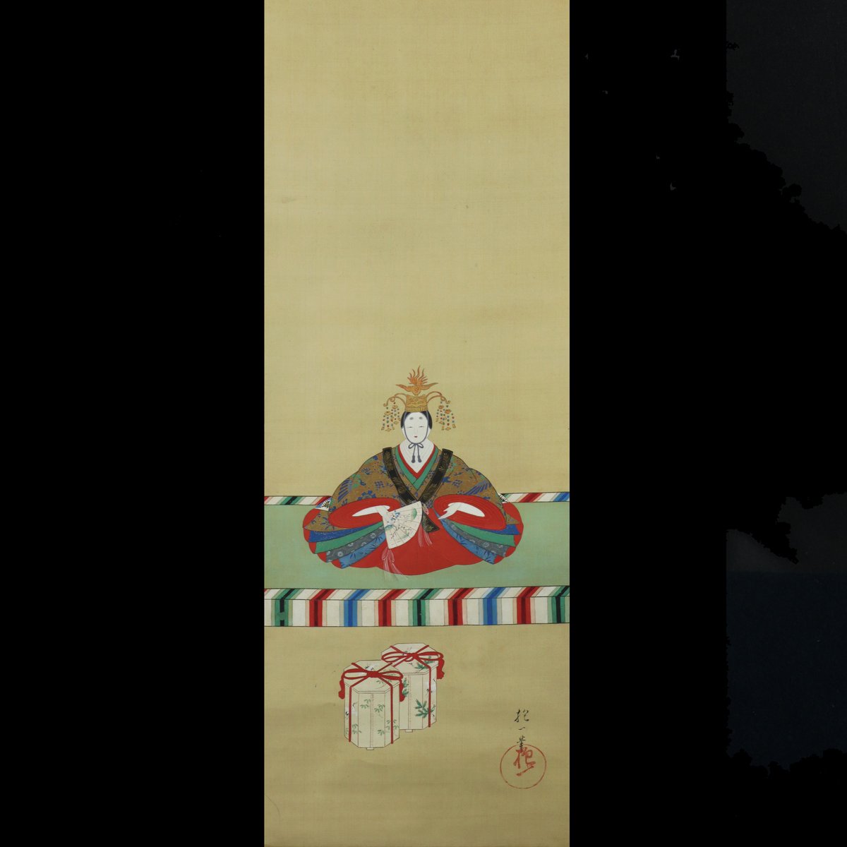 52 酒井 抱一「内裏雛」春掛け 絹本 双幅 琳派 江戸時代後期 東京 掛軸