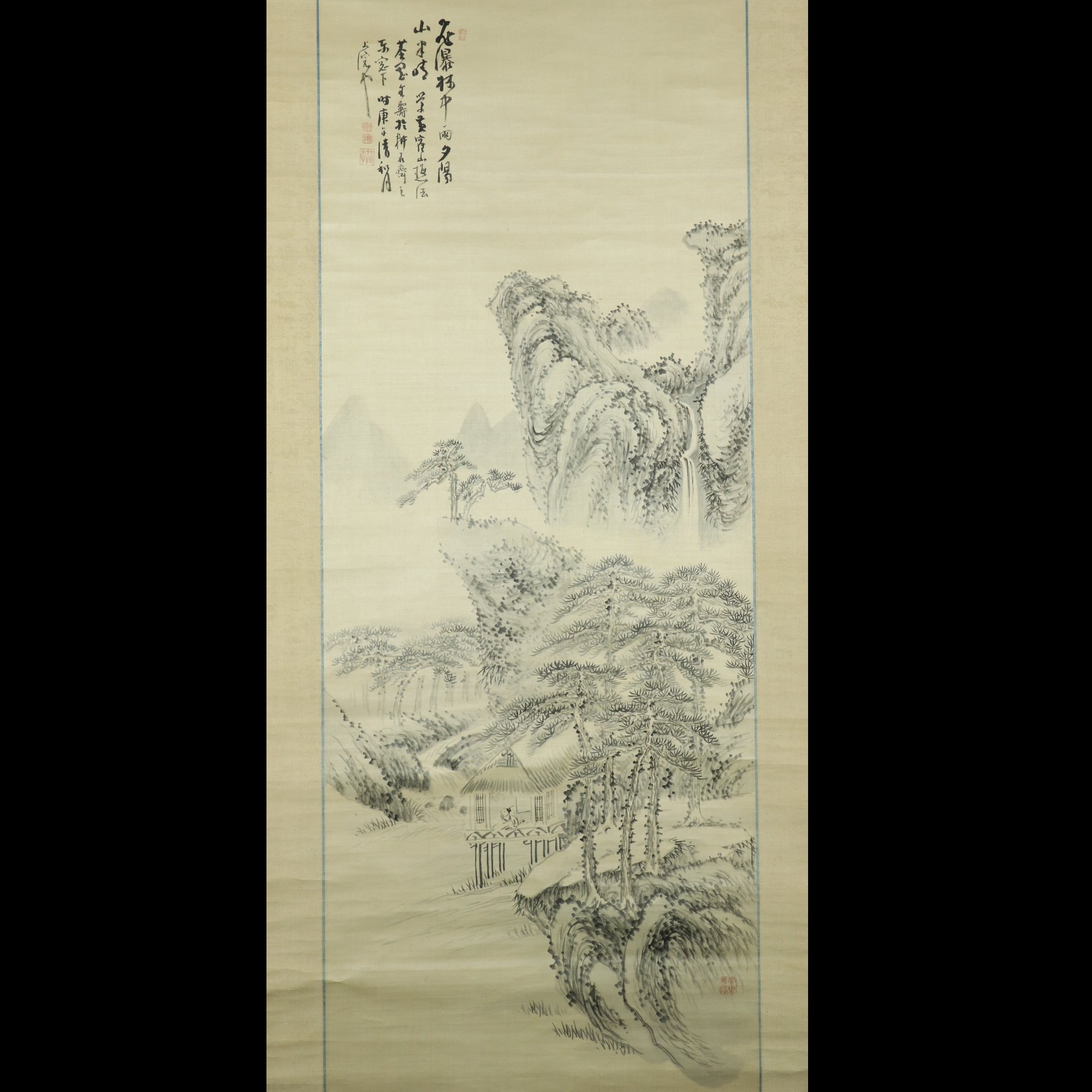 58 中西耕石 「松間石瀑図」 絖本 南画家 筑前の人 小田海僊に師事