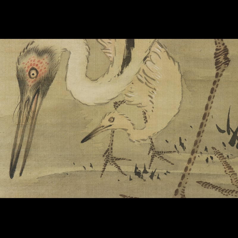 51 蔀 関月「松鶴 竹霍」 双幅 共箱 絹本 肉筆 月岡雪鼎師事 江戸時代