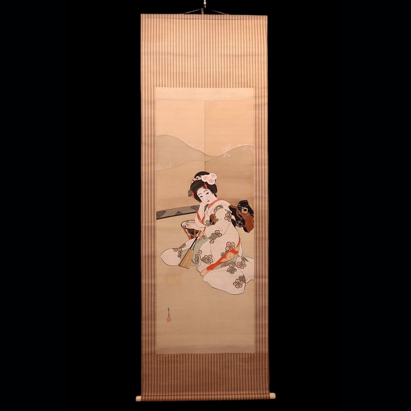 複製/森田曠平/舞妓/美人画/工芸/桐共箱付/布袋屋掛軸HD-679 複製/森田曠平/舞妓/美人画/工芸/桐共箱付/布袋屋掛軸HD-679