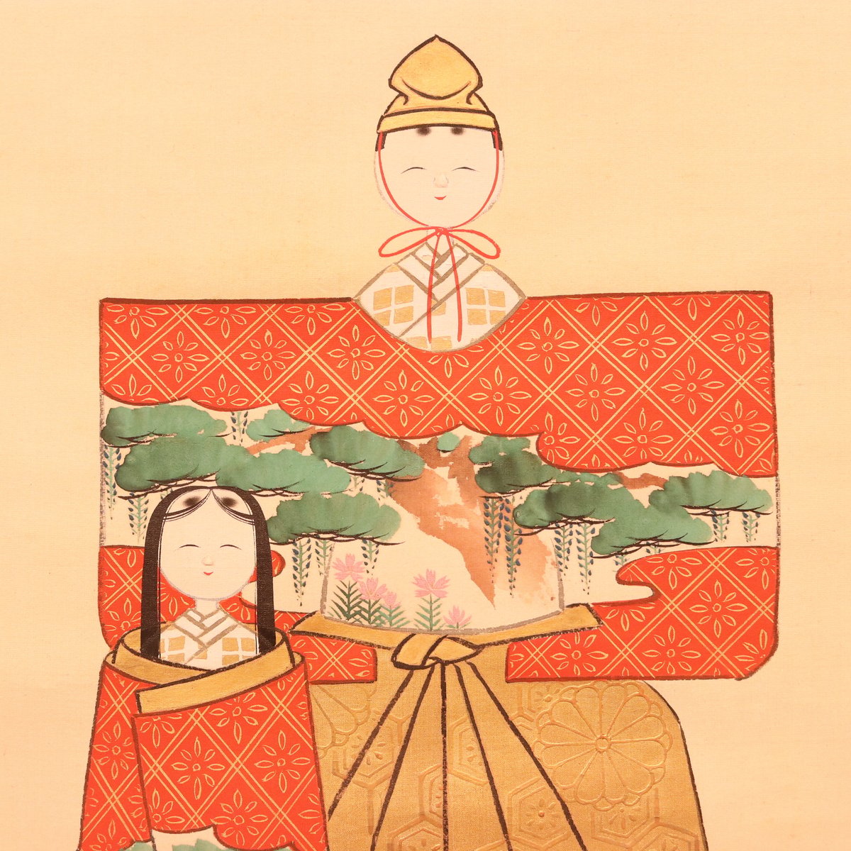 137 上田耕沖「神雛」 共箱 絹本 肉筆 大阪の人 南画家 立雛 桃の節句