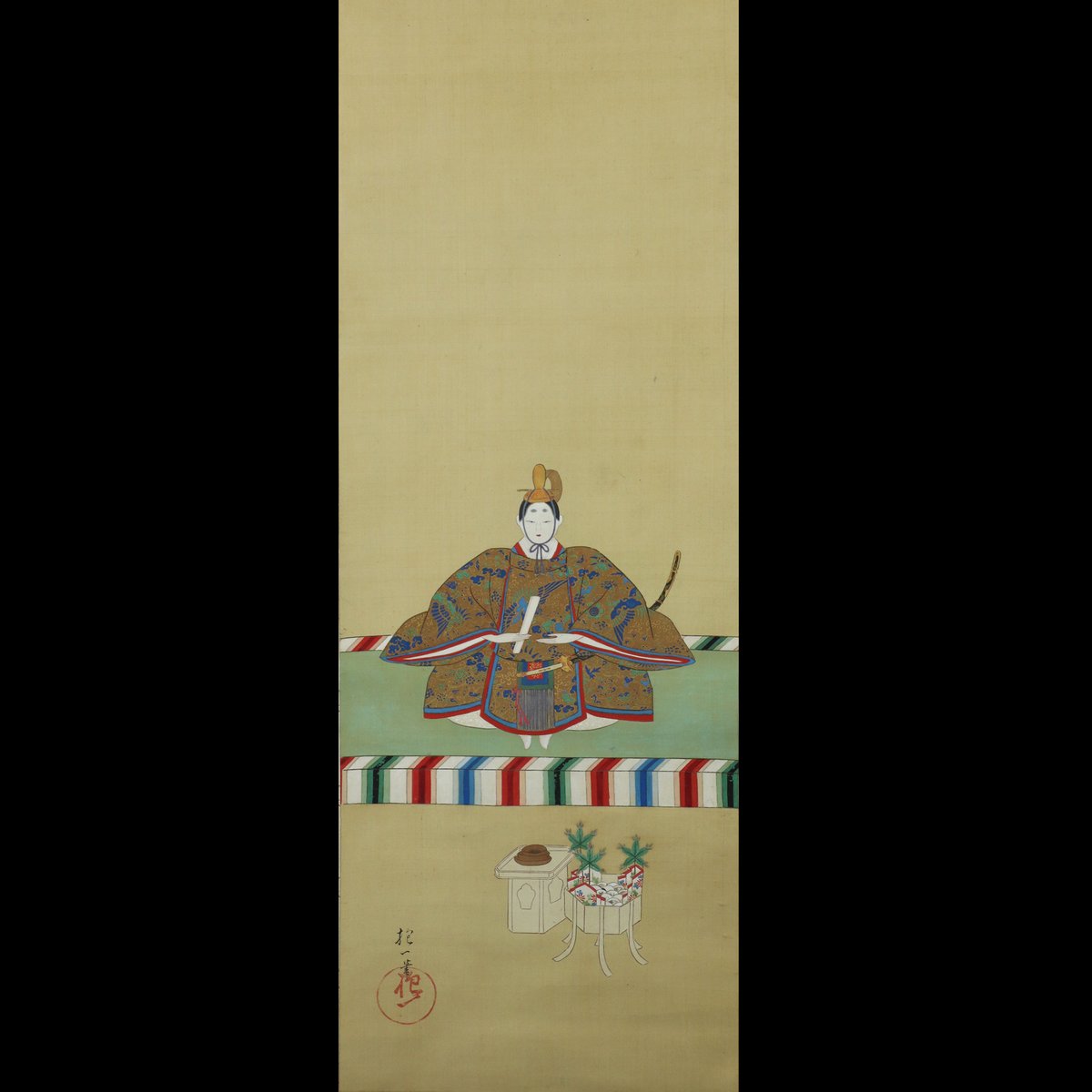 52 酒井 抱一「内裏雛」春掛け 絹本 双幅 琳派 江戸時代後期 東京 掛軸