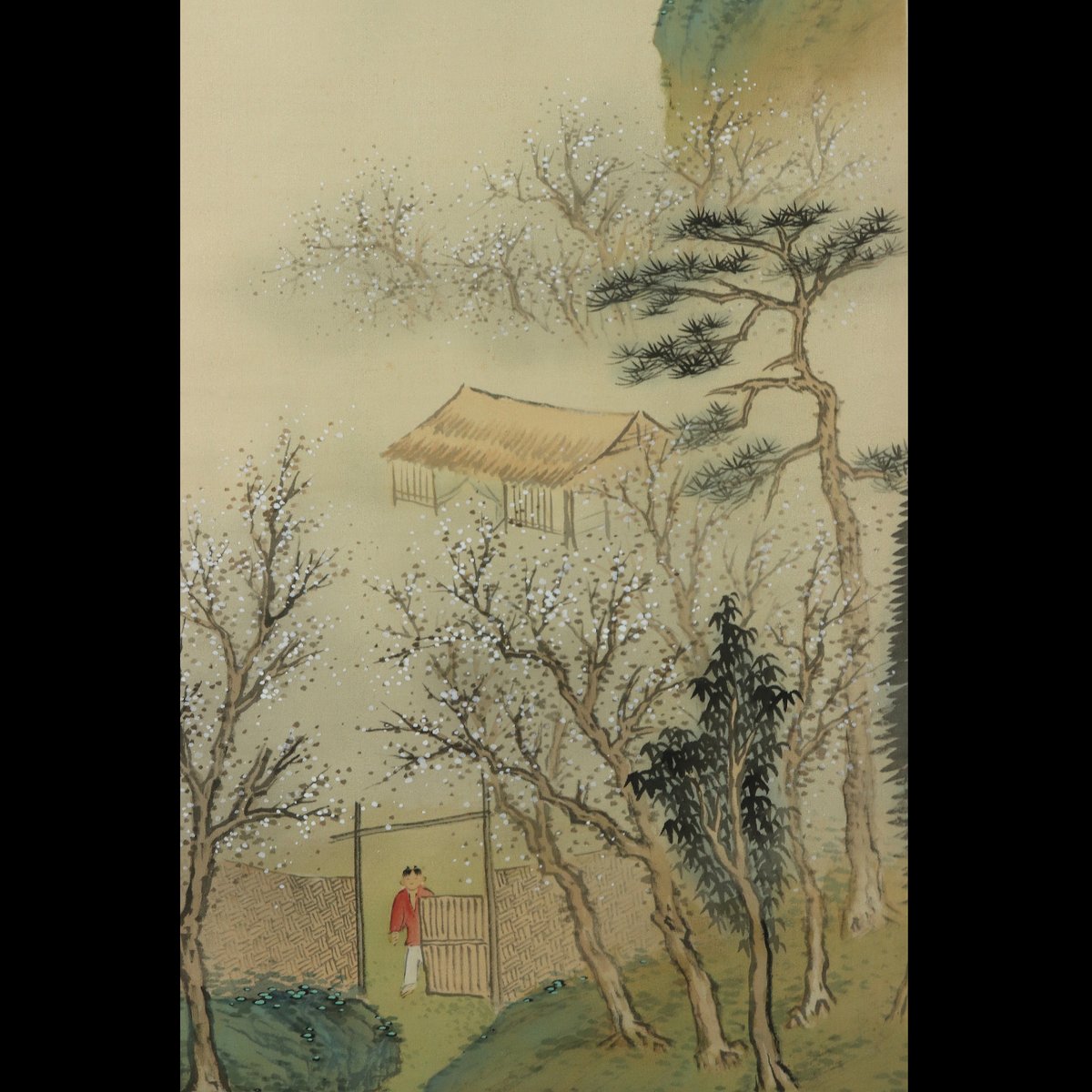 54 水田 竹圃 「自画青緑谷秋山水」双幅 肉筆 絹本 南画家 姫島竹外