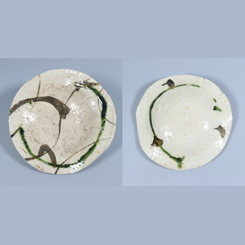 218 岸本謙仁 「草紋 丸皿 五客」 共箱 栞 美濃の里 日本工芸会正会員