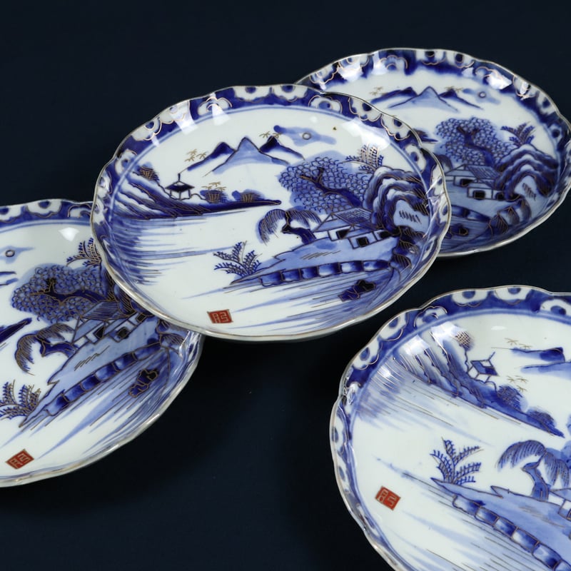 97 有田焼 染付中皿 山水文 染付 明治～大正期頃 | 三梨 art and antiques