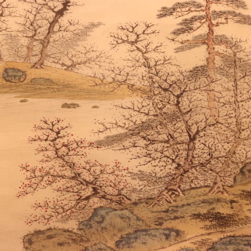 142 矢野鉄山「彩色山水」 絹本 肉筆 小室翠雲師事 愛媛の人 掛軸