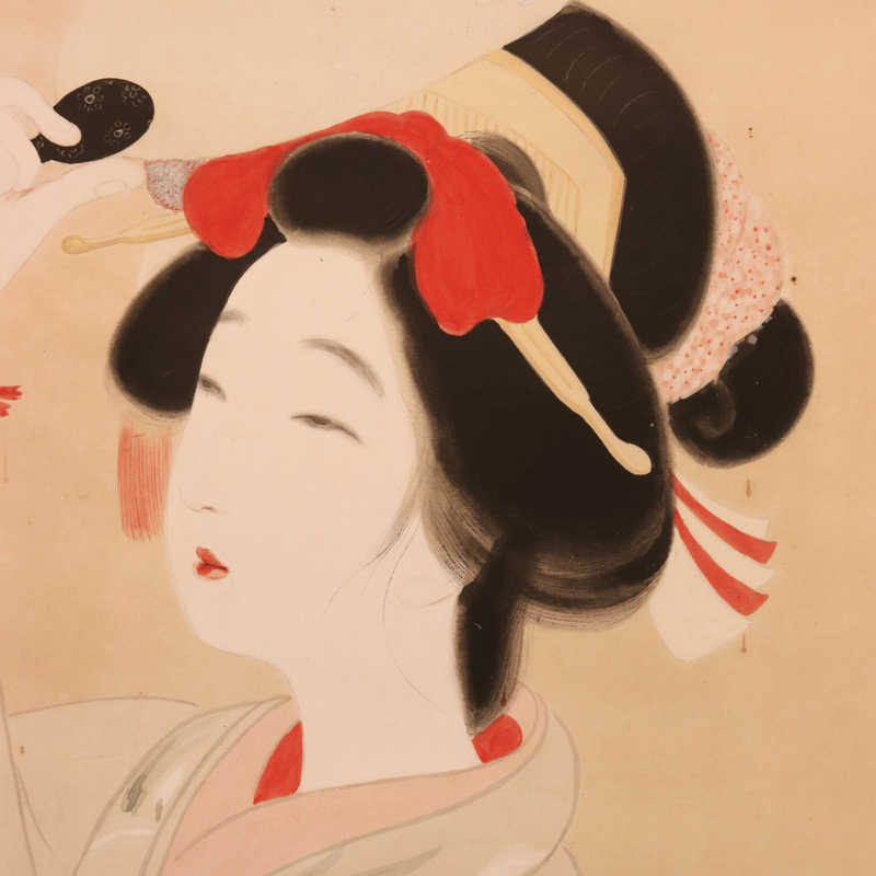 11 北野 恒富 「蛍と美人図」夏掛け 絹本 肉筆 稲野年恒に師事 日本