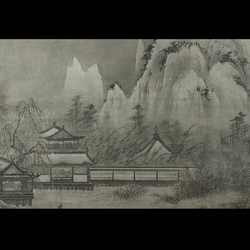 74 伝周文「残雪山水」 極箱 二重箱 室町時代中期の禅僧・画僧 掛軸