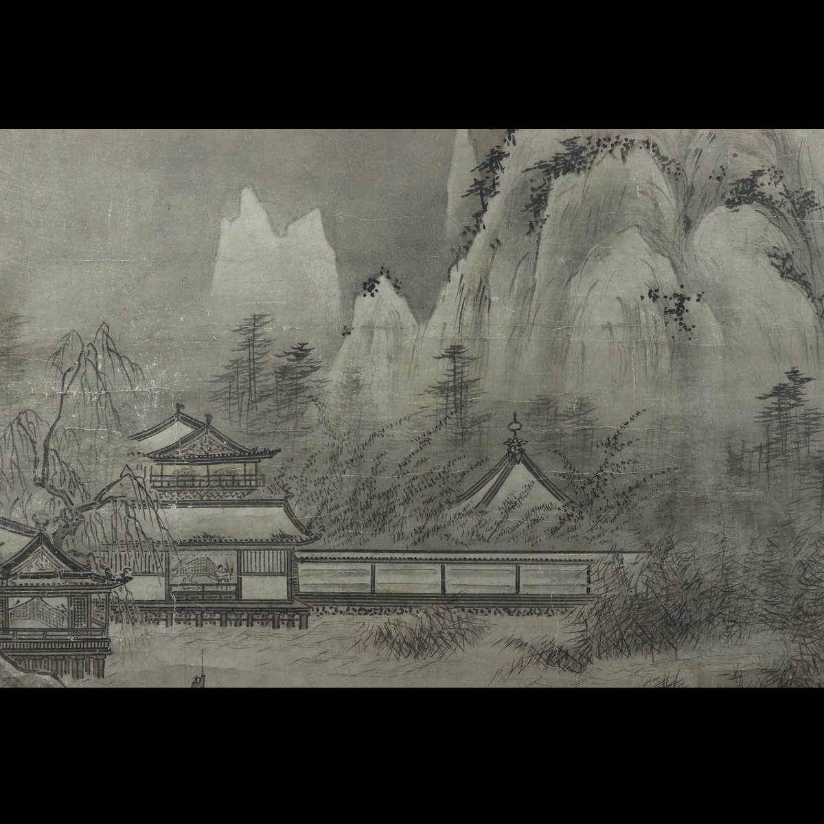 74 伝周文「残雪山水」 極箱 二重箱 室町時代中期の禅僧・画僧 掛軸