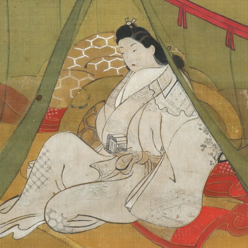 49 菱川 和翁「物思う遊女図」肉筆 絹本 江戸時代の浮世絵師