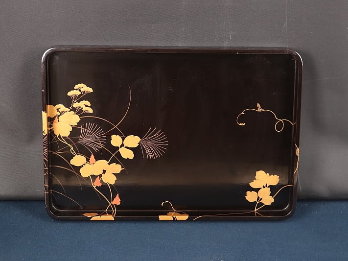 222 輪島塗 秋草画御硯蓋 2点組 書道具 漆芸 共箱 | 三梨 art and antiques