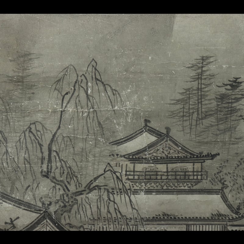 74 伝周文「残雪山水」 極箱 二重箱 室町時代中期の禅僧・画僧 掛軸