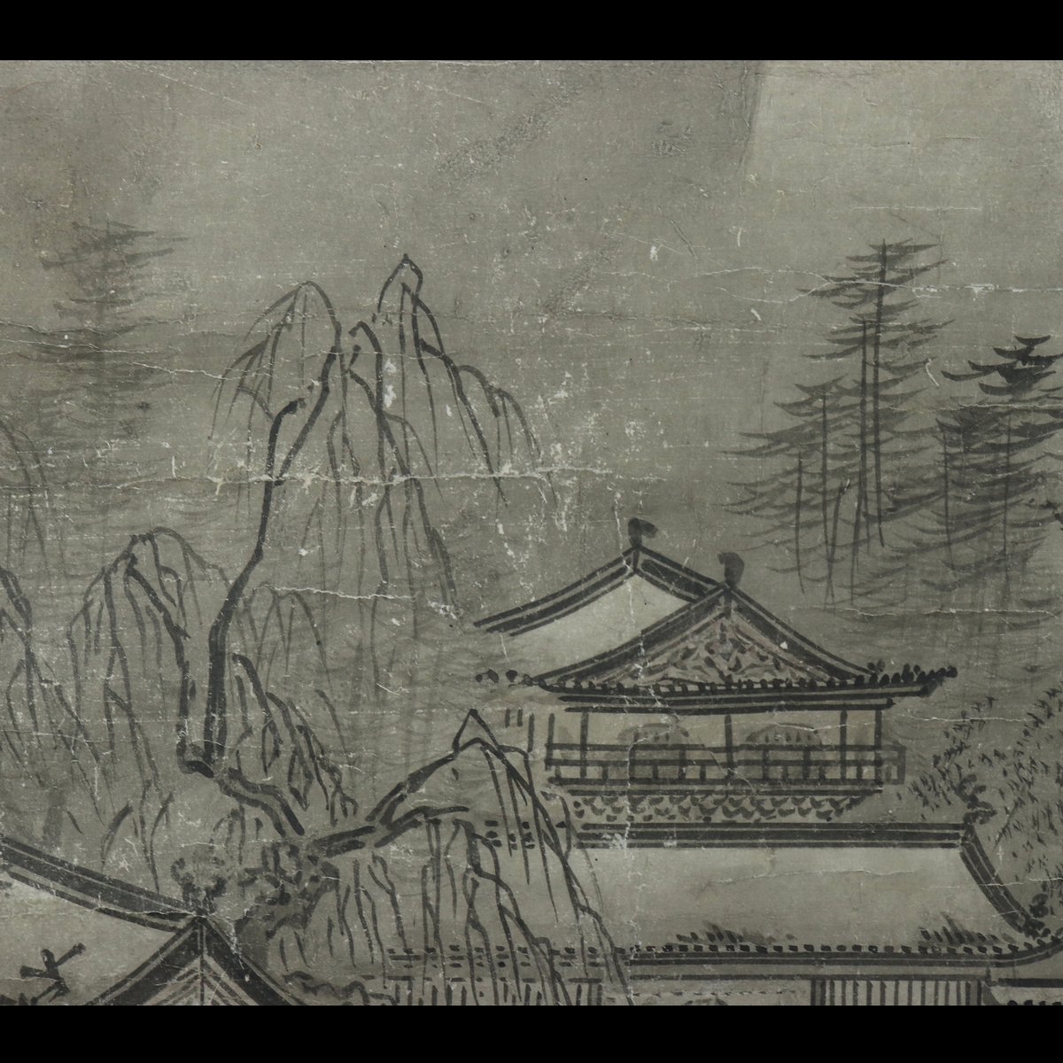 74 伝周文「残雪山水」 極箱 二重箱 室町時代中期の禅僧・画僧 掛軸