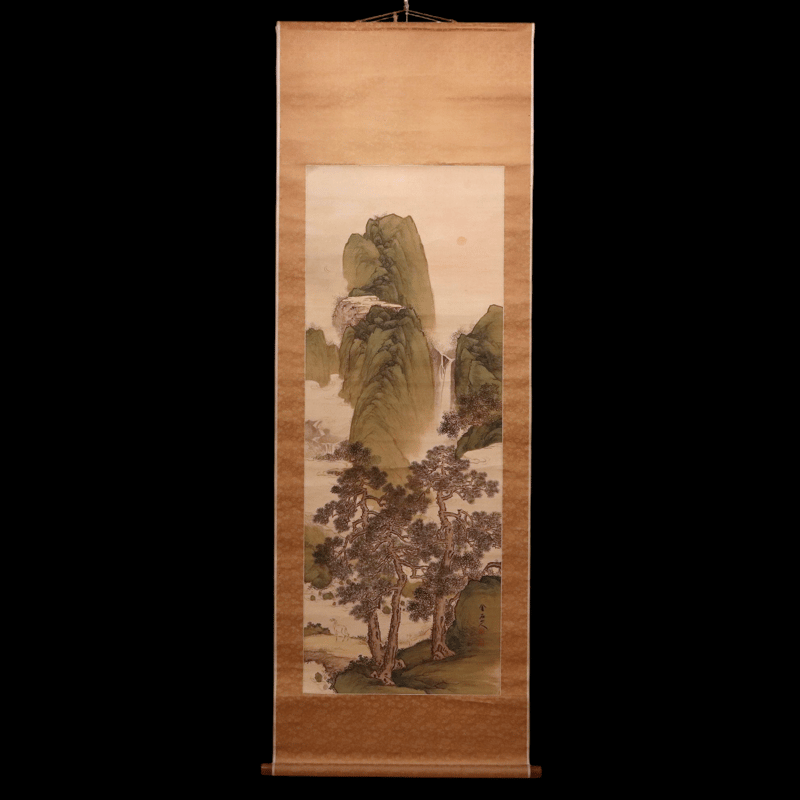 130 秦金石「天保九如図」極箱 絹本 肉筆 南画家 中西耕石師事