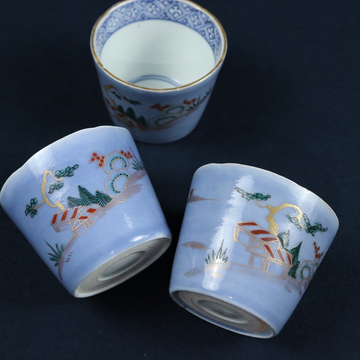 105 伊万里焼 蕎麦猪口 草花船文 金彩色絵 江戸時代 | 三梨 art and