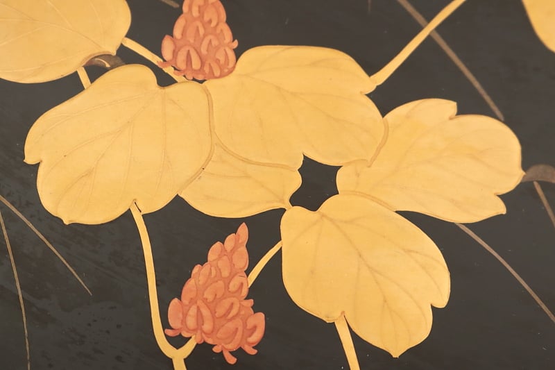 222 輪島塗 秋草画御硯蓋 2点組 書道具 漆芸 共箱 | 三梨 art and antiques