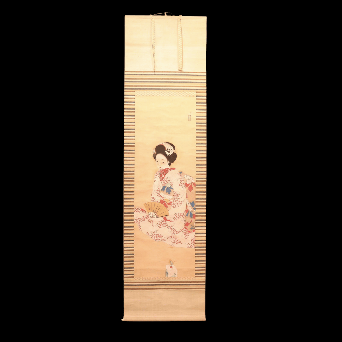 【真作】中村貞以 美人画 掛軸 軸 共箱 二重箱 絹本 日本画 着物 134 中村貞以（清貞銘）「着物姿」 絹本 肉筆 長谷川貞信師事 大阪の人