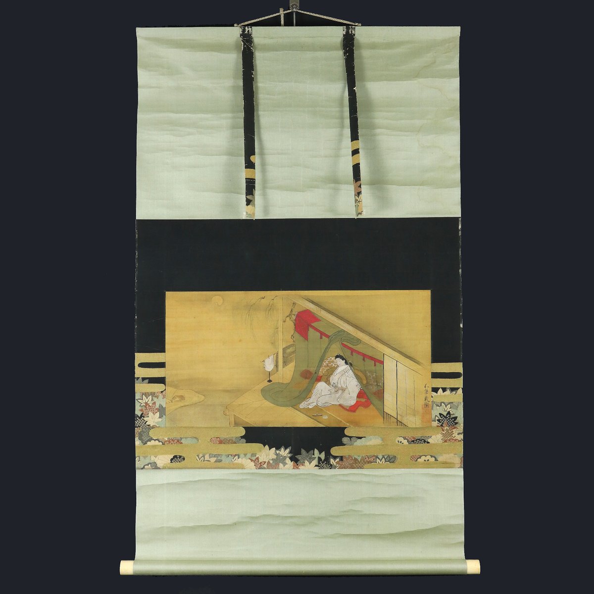 49 菱川 和翁「物思う遊女図」肉筆 絹本 江戸時代の浮世絵師
