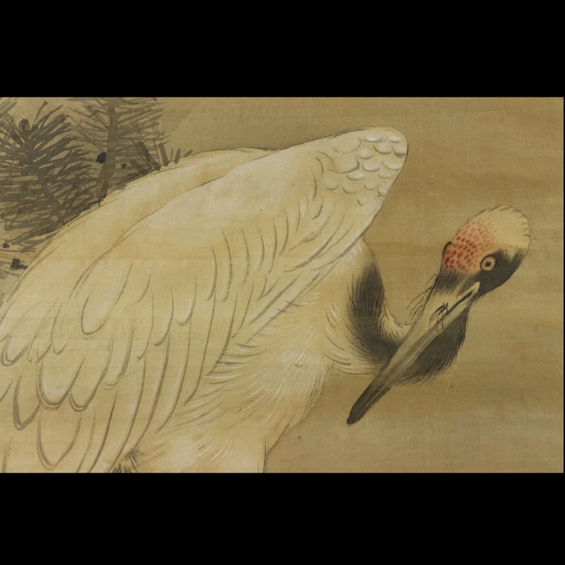 51 蔀 関月「松鶴 竹霍」 双幅 共箱 絹本 肉筆 月岡雪鼎師事 江戸時代